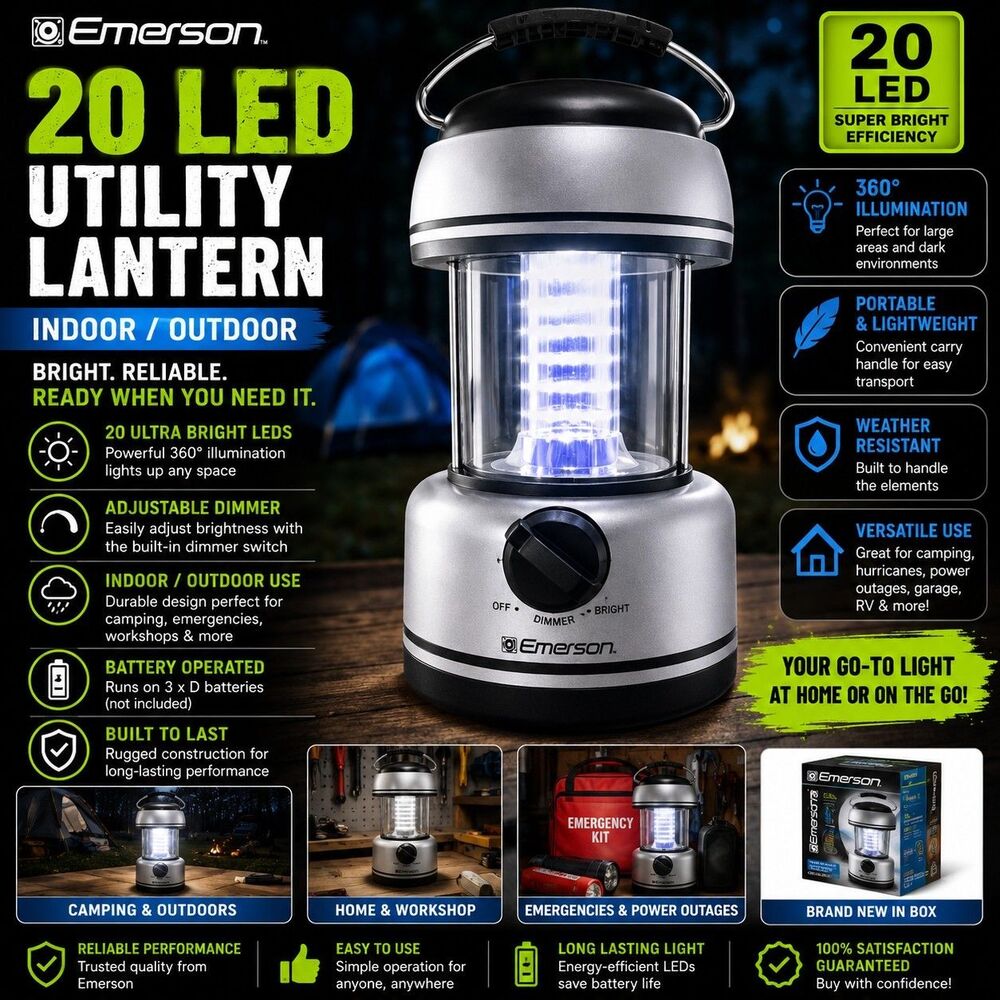 Emerson 20 LED Utility Lantern Indoor Outdoor Camping Emergency Light NIB New